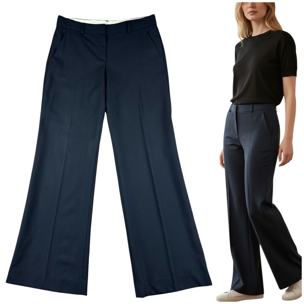 Theory Wool Crepe Flare Leg Pin Stripe Pants Size 4 Preppy Old Money Office
